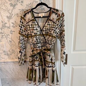 Cleobella Emory Belted Puff Sleeve Mini Dress Boho Print Small